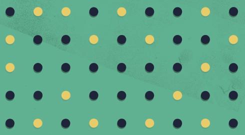 Yellow and blue dots against green background