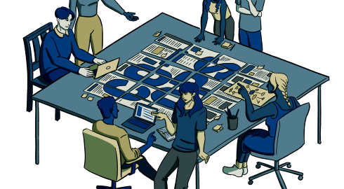 Coops table illustration in blue