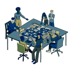 Coops table illustration in blue