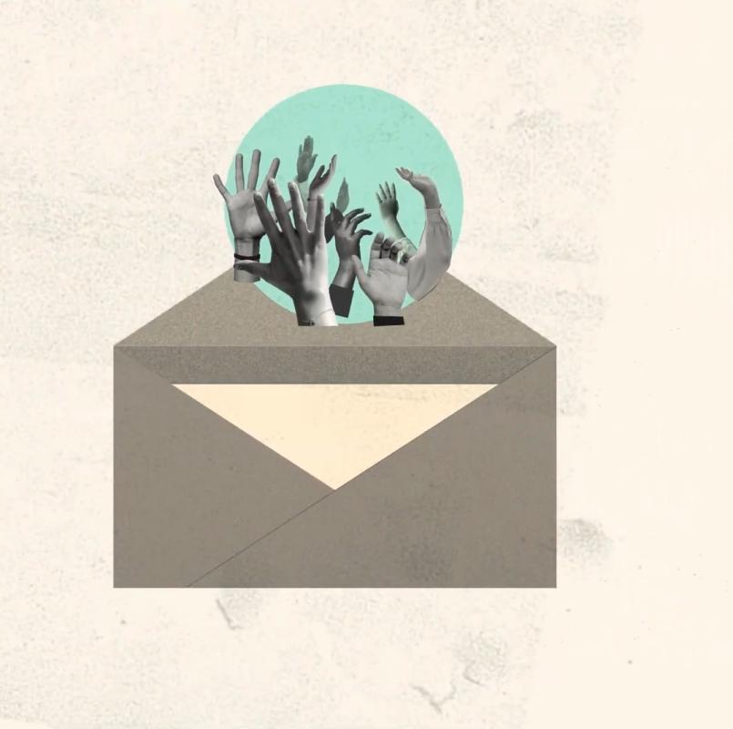 Raised hands in the mail