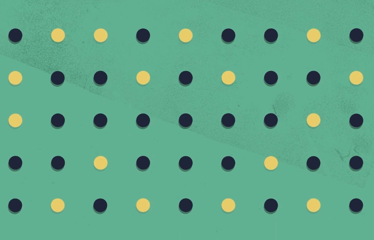 Yellow and blue dots against green background