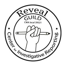 Reveal Guild union logo with a fist holding a pencil