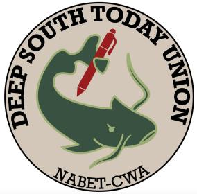 A green sea creature holding a red pen with the words Deep South Today Union