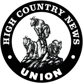 High Country News Union with three antlered animals perched on a rock