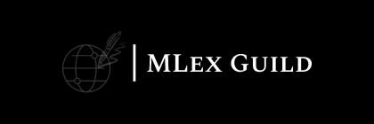 Grey drawing of a pen on a sphere with MLex Guild typed beside it