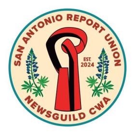 San Antonio Report Union logo with a red structure and some greenery 